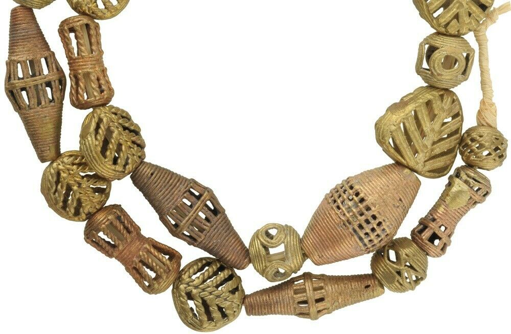 African handmade brass beads Ashanti Akan lost wax bronze casting African trade - Tribalgh