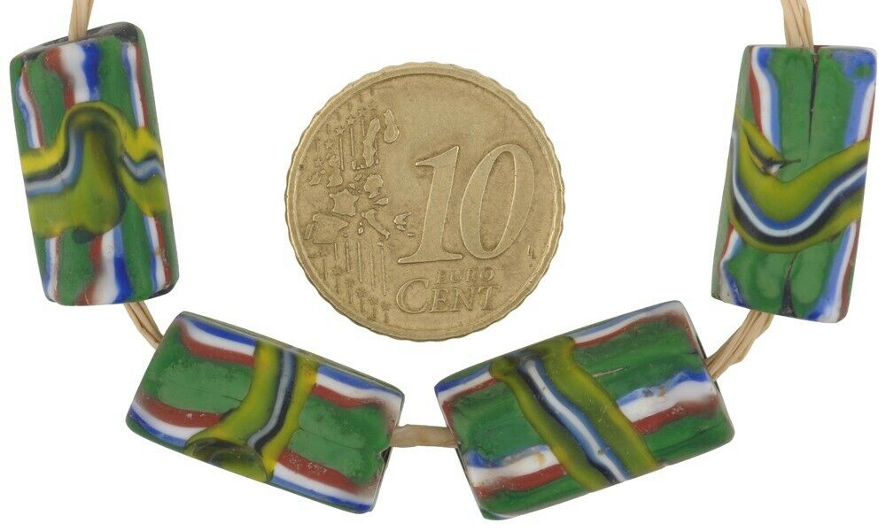 African trade beads banded rectangular millefiori old Venetian glass beads rare - Tribalgh