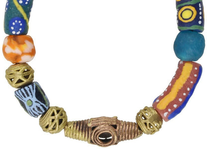 Handmade beads recycled glass Krobo Ashanti brass lost wax stretched bracelet - Tribalgh