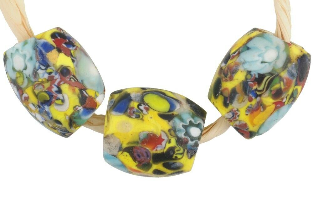 African trade beads oval old millefiori Venetian mosaic glass beads Ghana trade - Tribalgh