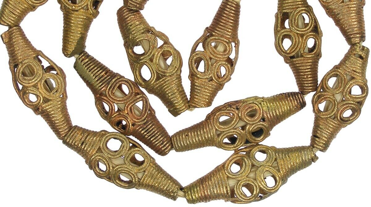 Messingperlen Bronze handgefertigte Wachsausschmelzverfahren Ashanti Akan Ghana Handelskette tabellarisch - Tribalgh