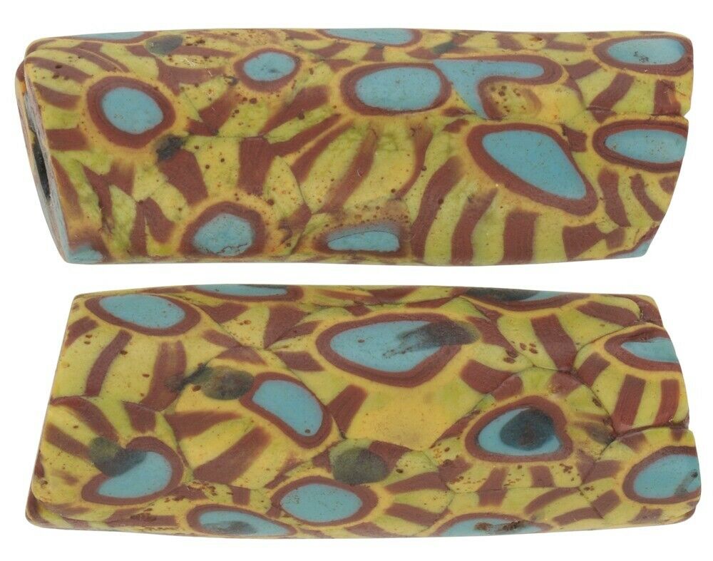 African trade beads antique millefiori Venetian glass beads Murano mosaic large - Tribalgh