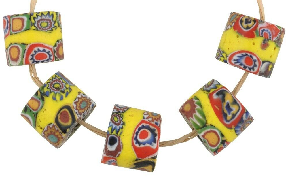 African trade beads banded old Millefiori Venetian glass beads multimurrine rare - Tribalgh