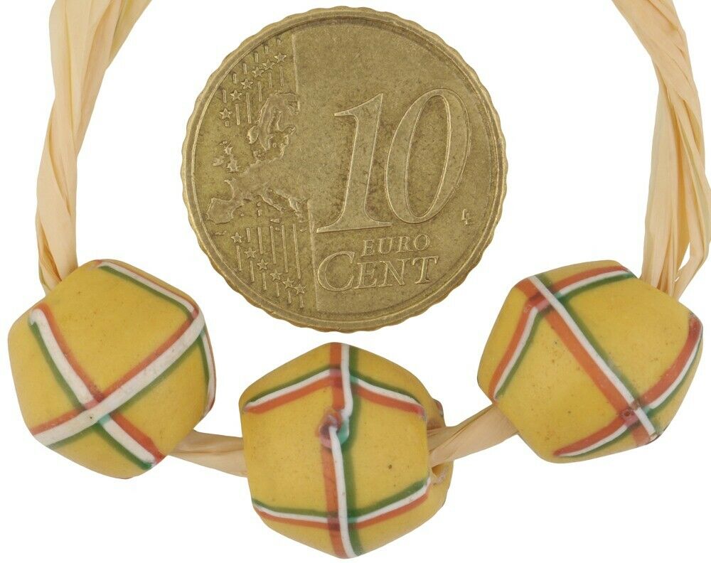 Old African Trade Beads King Venetian Glass Beads Yellow Bicone Lampwork Ghana - alternate view