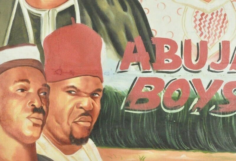 Cartel de película de cine de Ghana pintado a mano africano lienzo de saco de harina arte ABUJA BOYS - Tribalgh