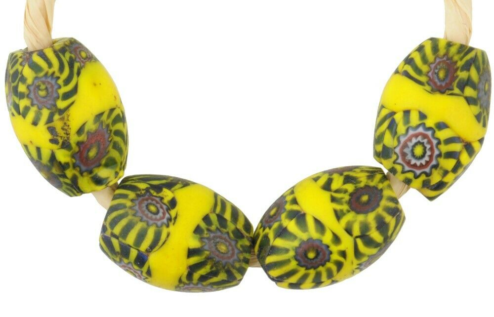 African trade antique oval banded Millefiori Venetian glass beads Murano mosaic - Tribalgh