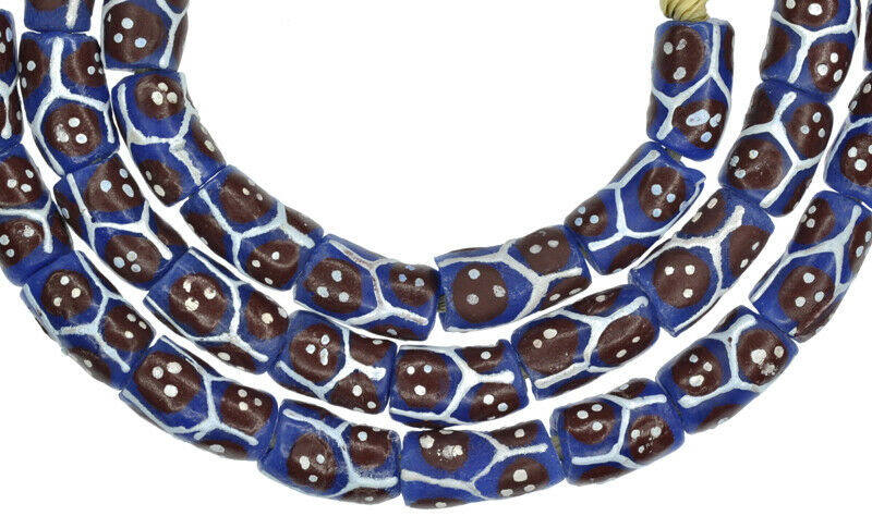 Afrikanische Handelsperlen - Fancy Powder Glass Krobo Beads, 9 mm, 26" Strang - alternative Ansicht