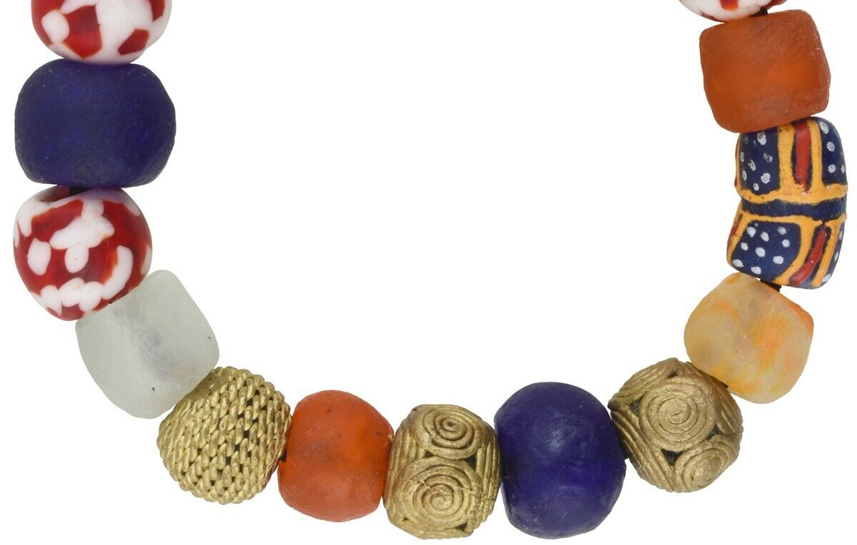 Handmade beads glass brass Krobo Ashanti stretched bracelet Ghana African trade - Tribalgh