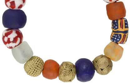 Handmade beads glass brass Krobo Ashanti stretched bracelet Ghana African trade - Tribalgh