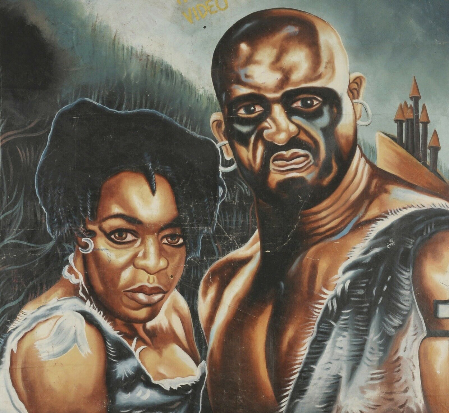 Poster del cinema del film del Ghana dipinto a mano Africano usato tela sacco di farina Art Vuga - Tribalgh