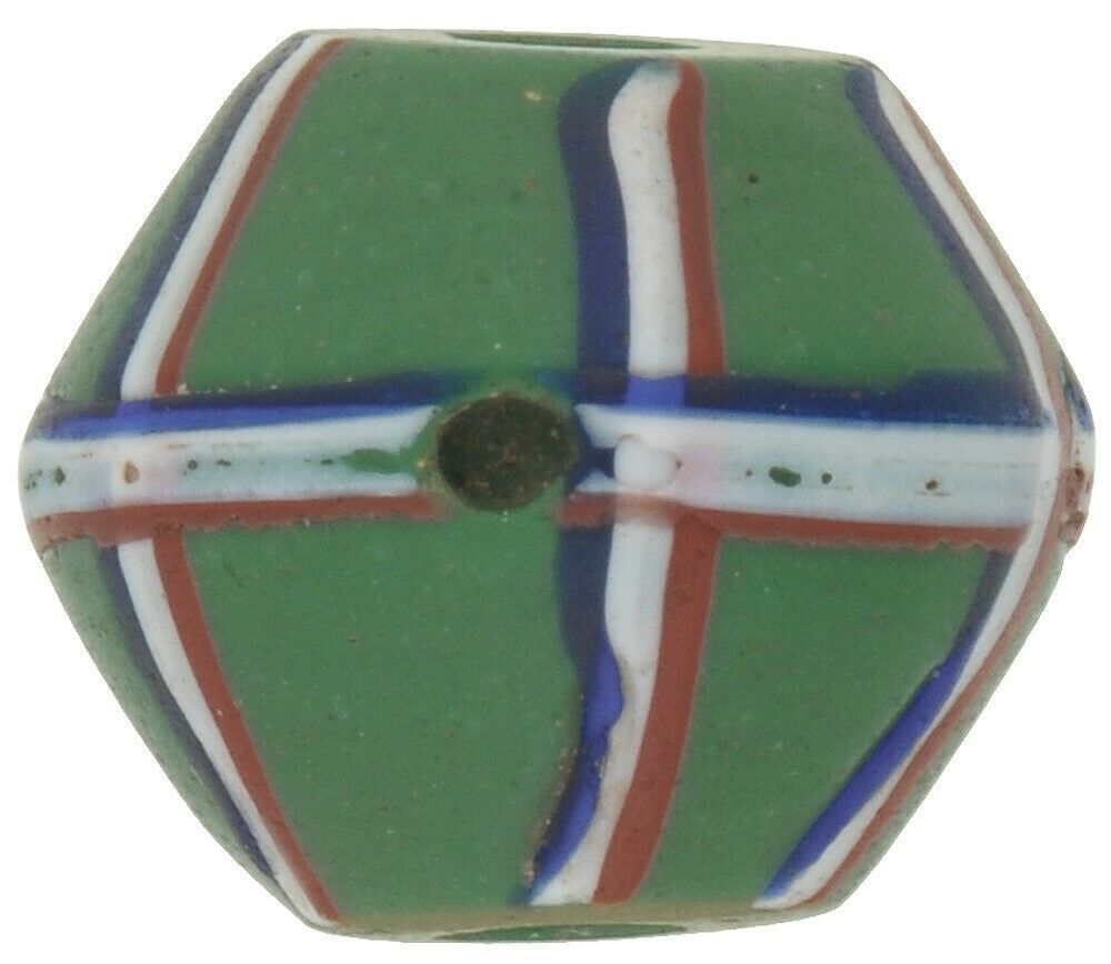 Antique African Trade Bead Old King Venetian Glass Bicone Green Wound Lampwork - alternate view