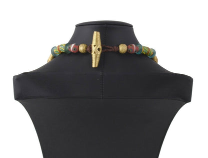 Collar hecho a mano latón perlas de vidrio reciclado Krobo Ghana Ashanti comercio africano - Tribalgh