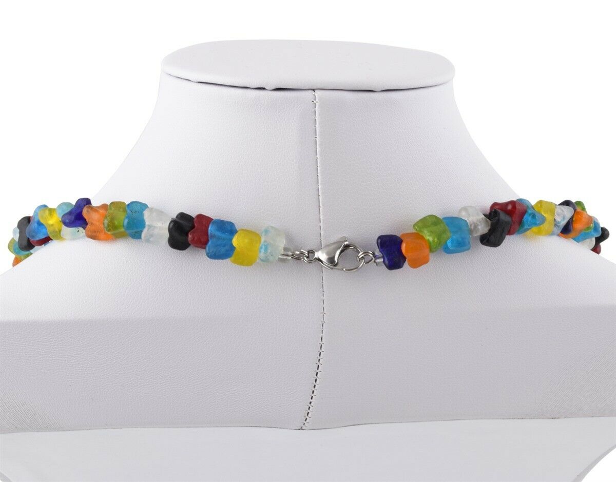 African glass trade beads handmade necklace choker memory wire stainless steel - Tribalgh