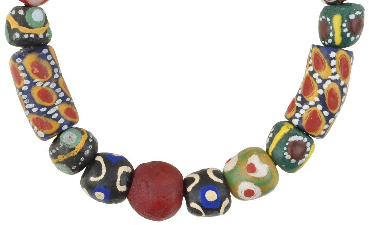 Krobo trade beads African powder glass recycled handmade stretched bracelet - Tribalgh