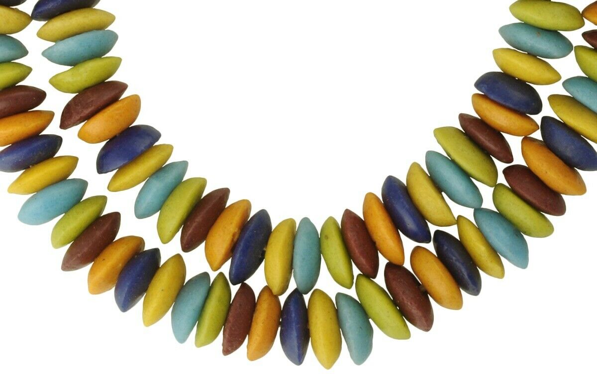 Krobo glass beads African trade Ghana ethnic recycled powderglass disks necklace - Tribalgh