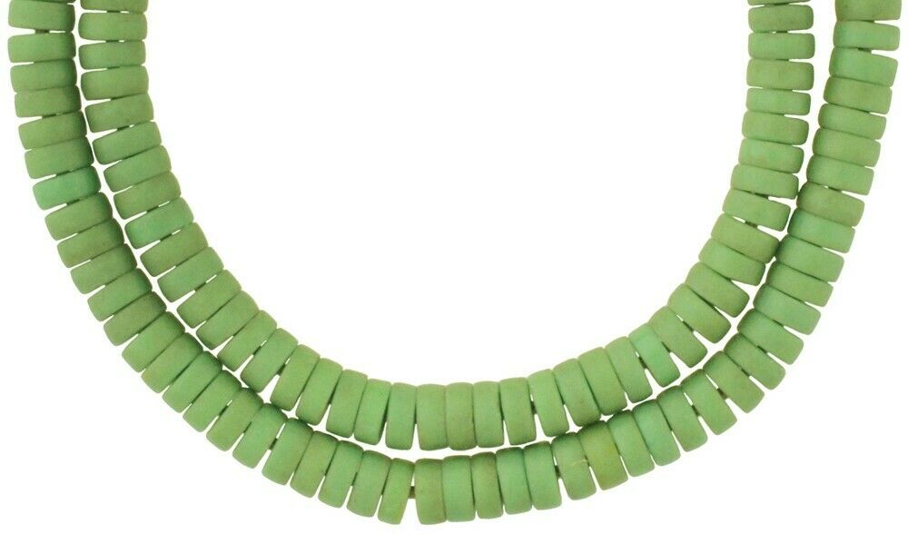 Collier d'entretoises de disques verts de commerce africain en perles de verre de Bohême tchèque anciennes - Tribalgh