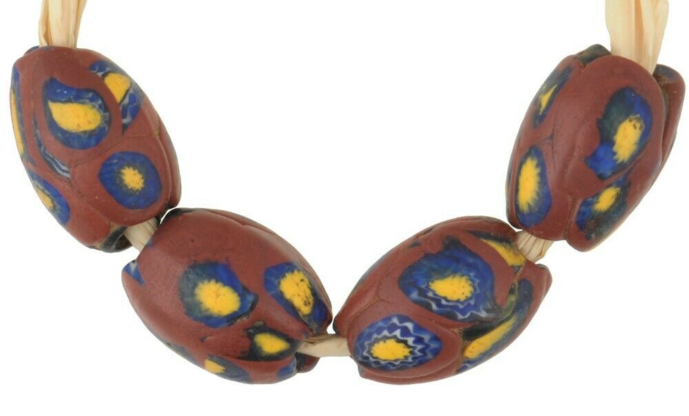 African glass trade beads antique oval Millefiori Venetian glass Murano mosaic - Tribalgh