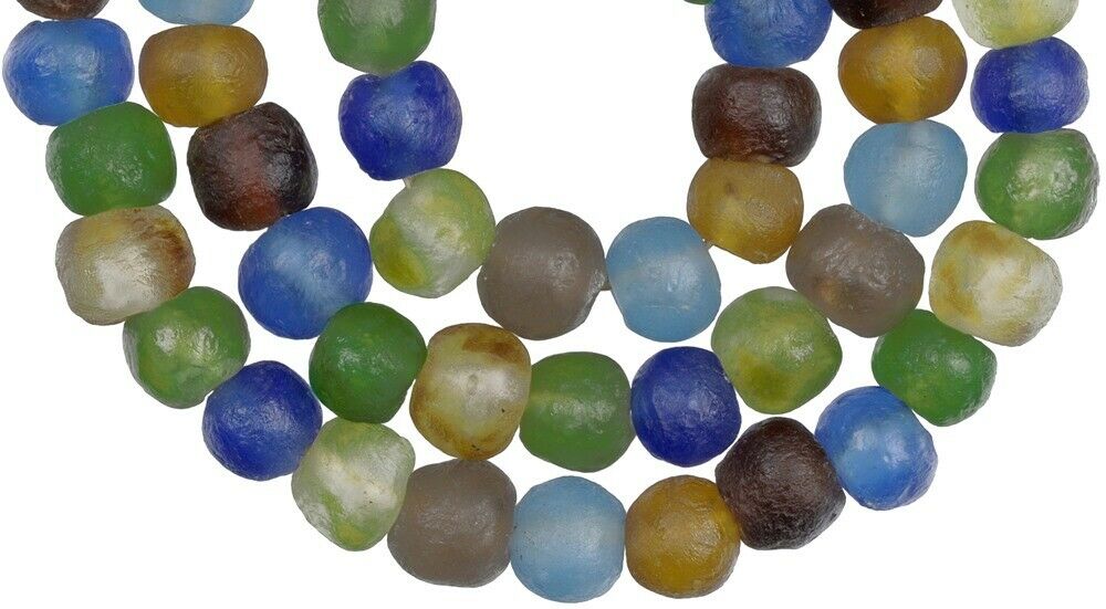 New African trade beads Ghana Krobo recycled powder glass beads translucent mix - Tribalgh
