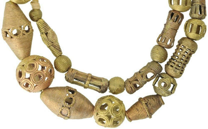 African trade handmade brass beads Ghana Ashanti Akan lost wax bronze casting - Tribalgh