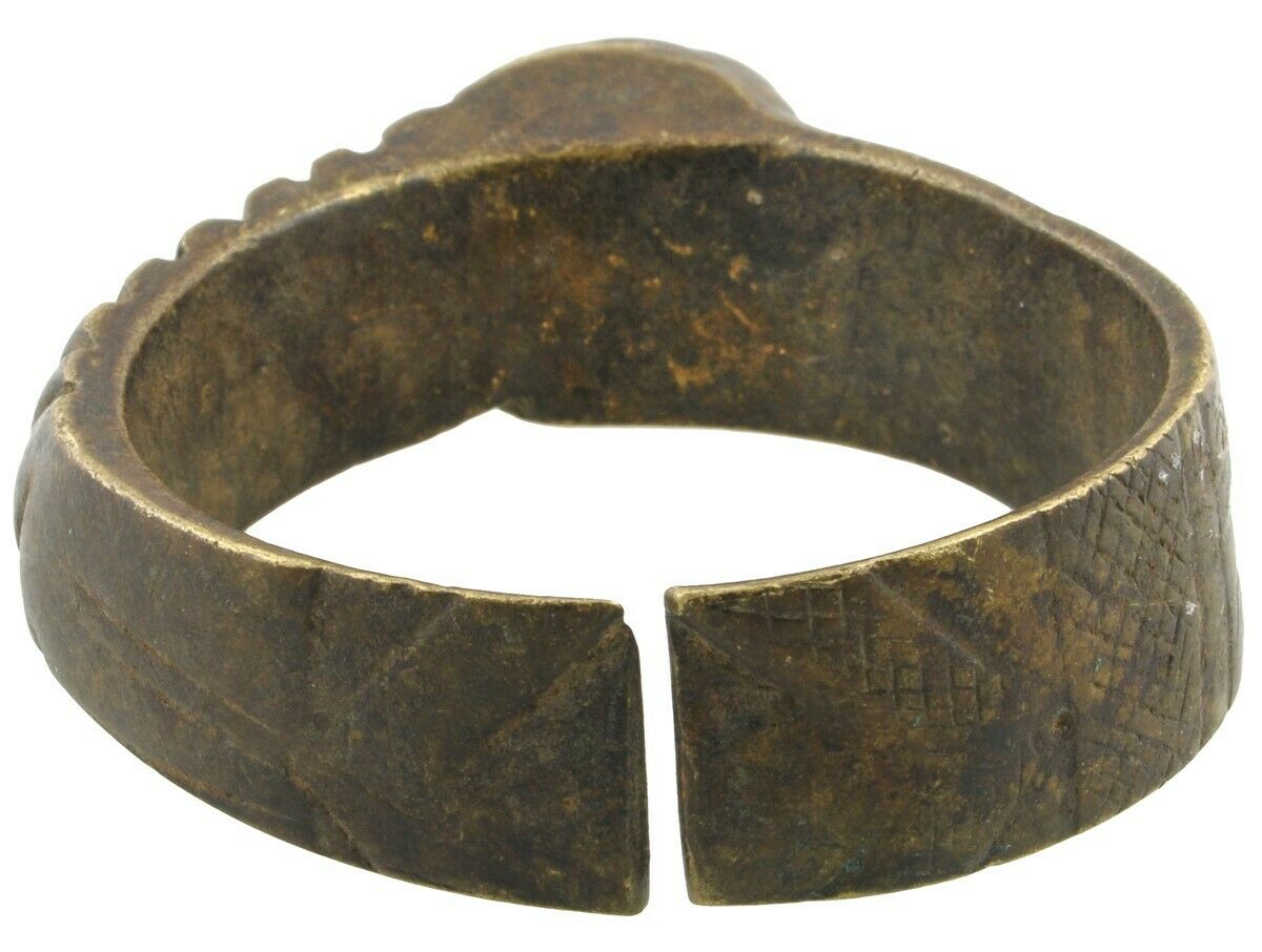 African Art Old Brass Bracelet Currency Ghana / Fulani West Africa Burkina Faso - close-up
