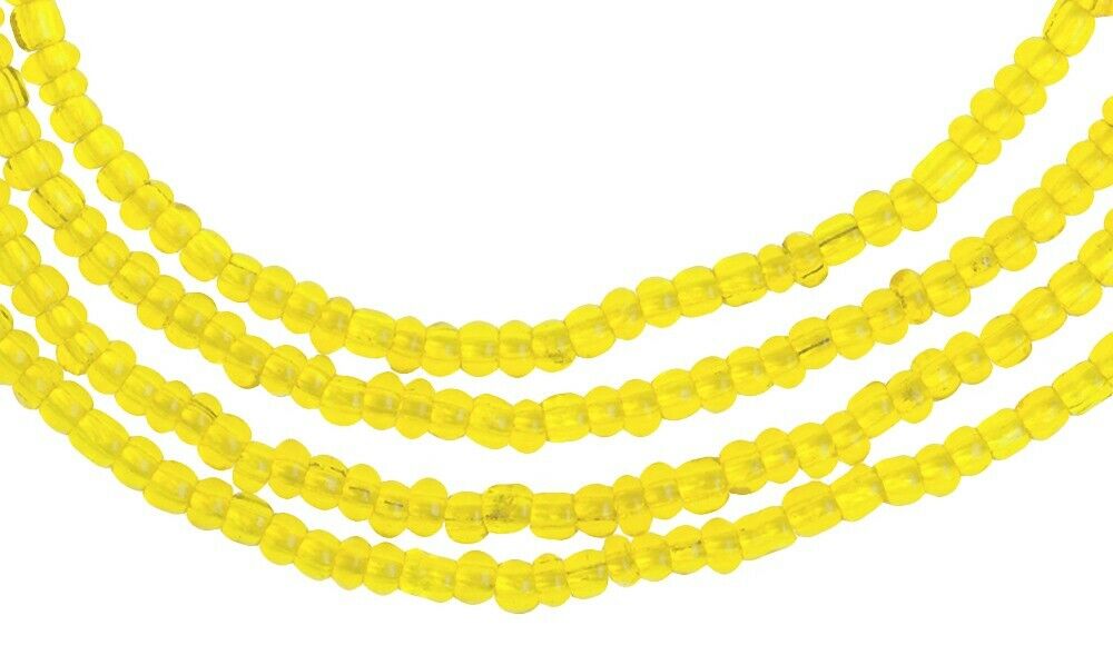 Old African trade tiny Venetian glass seed beads necklace translucent yellow - Tribalgh