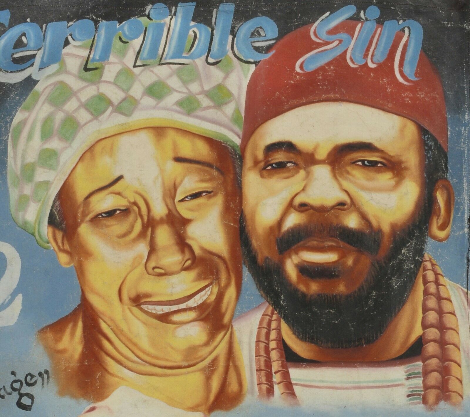 Ghana Cinema Movie poster African hand painted flour sack Ghana Terrible Sin 2 - Tribalgh