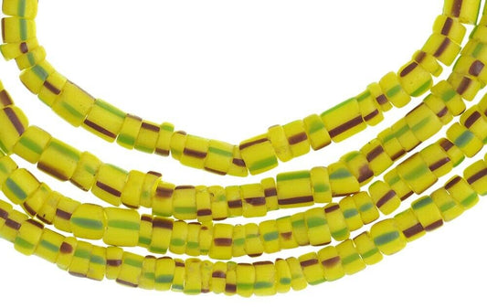 Tiny Yellow Striped Old Venetian Seed Glass Trade Beads Strand (3–4 mm)