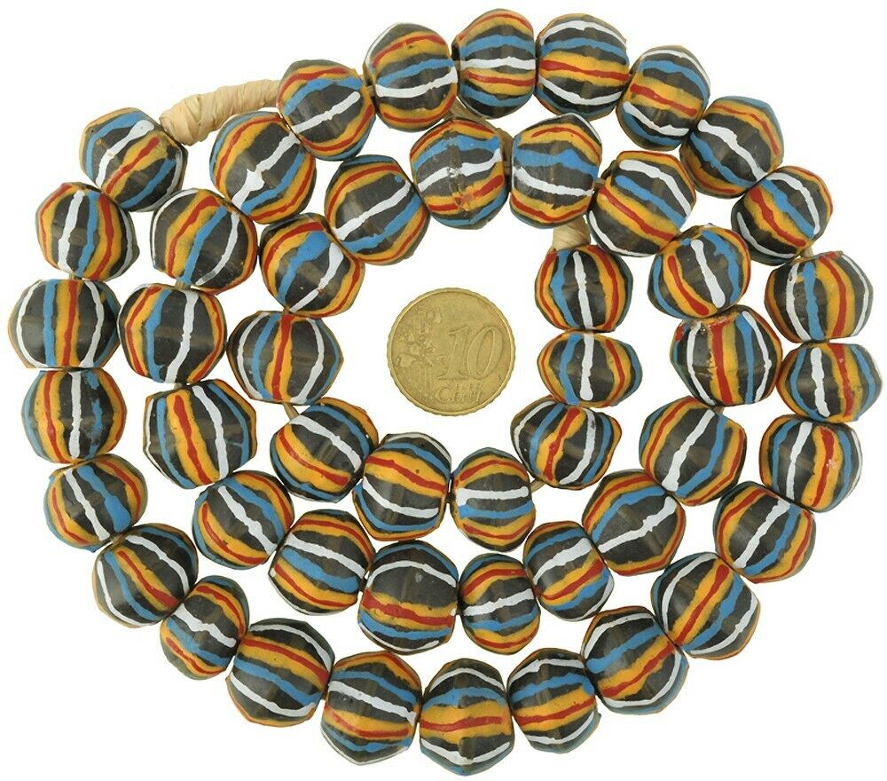 Recycled powder glass beads African trade Krobo Ghana bicone King ethnic tribal - Tribalgh