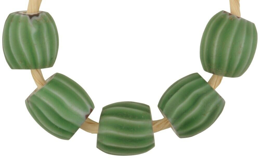 Old 4-L green chevron antique Venetian glass beads African trade - Tribalgh