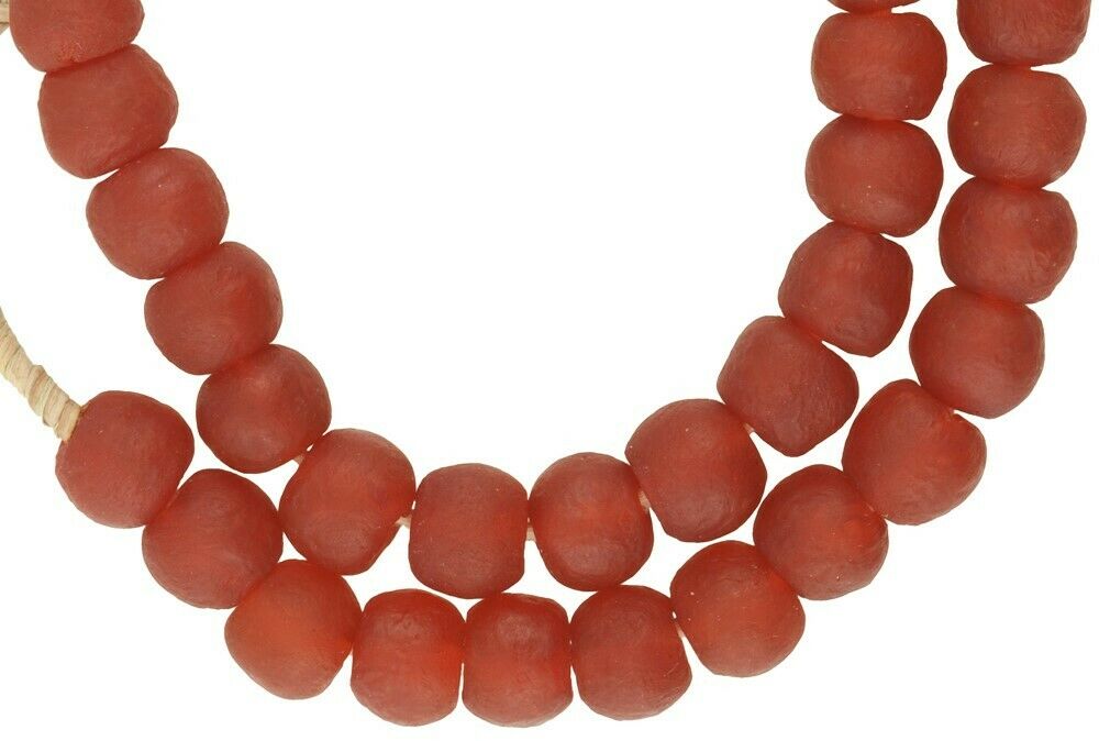 African trade beads recycled powder glass Krobo handmade translucent necklace - Tribalgh