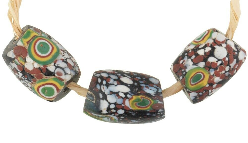 Old oval Millefiori Venetian glass beads large Murano mosaic African trade beads - Tribalgh