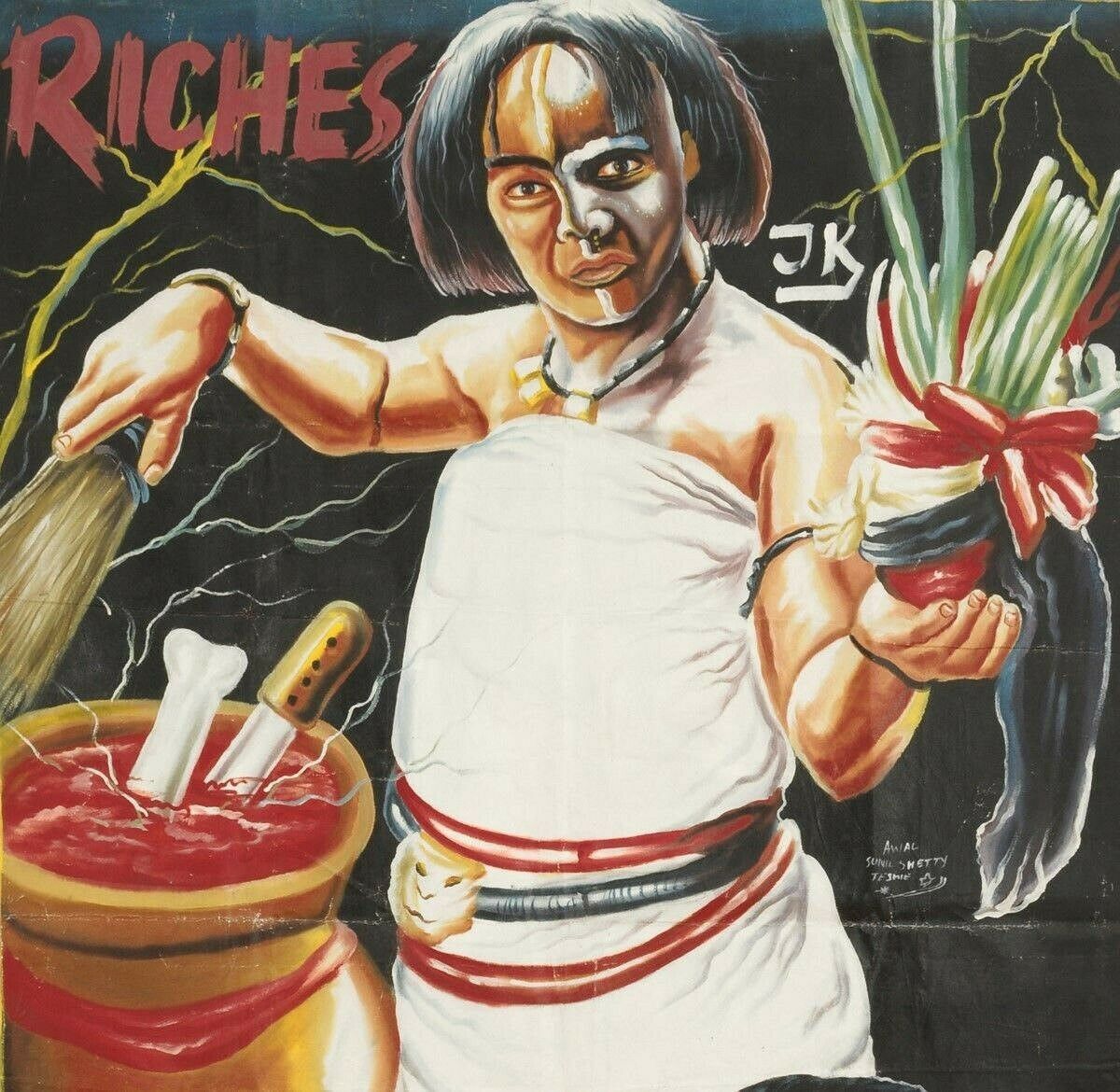Αφίσα κινηματογράφου της Γκάνας Αφρικανική ελαιογραφία Σακί αλευριού ζωγραφισμένο στο χέρι Riches 1 - Tribalgh