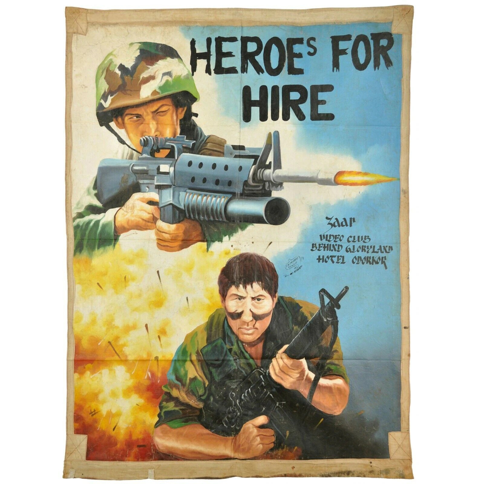 Ghana Cinema poster African Movie outsider art hand painting HEROES FOR HIRE - Tribalgh