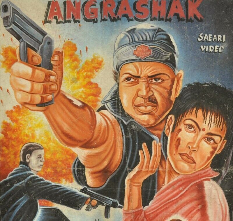 Indian Film Movie poster Cinema Ghana African hand paint outsider Art ANGRASHAK - Tribalgh