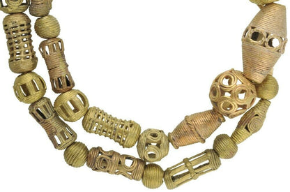 African trade handmade brass beads Ghana Ashanti Akan lost wax bronze casting - Tribalgh