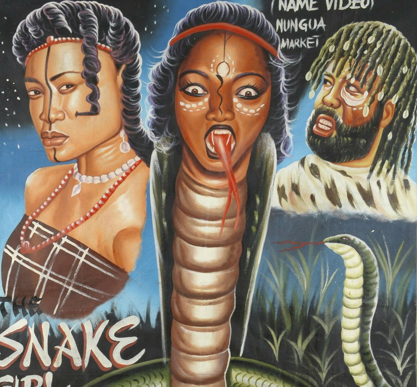 Αφίσα κινηματογράφου κινηματογραφικής ταινίας Γκάνα Αφρικανική Τέχνη ζωγραφική στο χέρι καμβάς σάκος Art SNAKE GIRL 2 - Tribalgh
