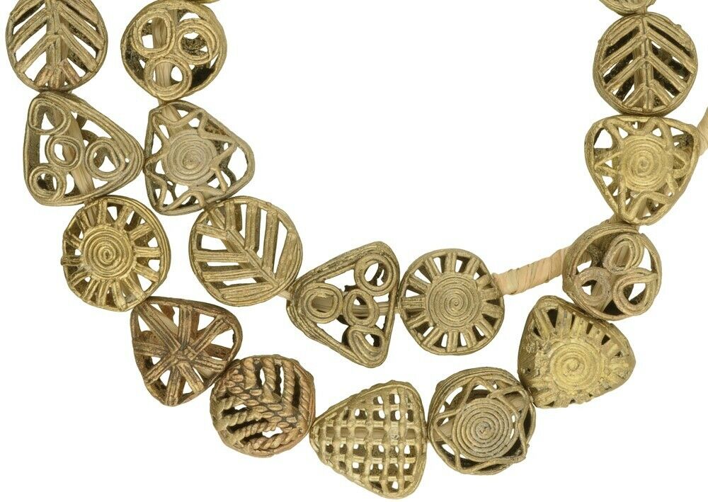 New African Brass trade beads Ghana Ashanti Akan lost wax bronze beads tabular - Tribalgh