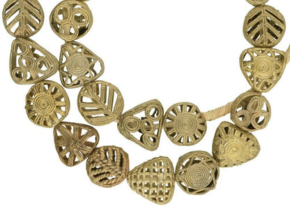 New African Brass trade beads Ghana Ashanti Akan lost wax bronze beads tabular - Tribalgh