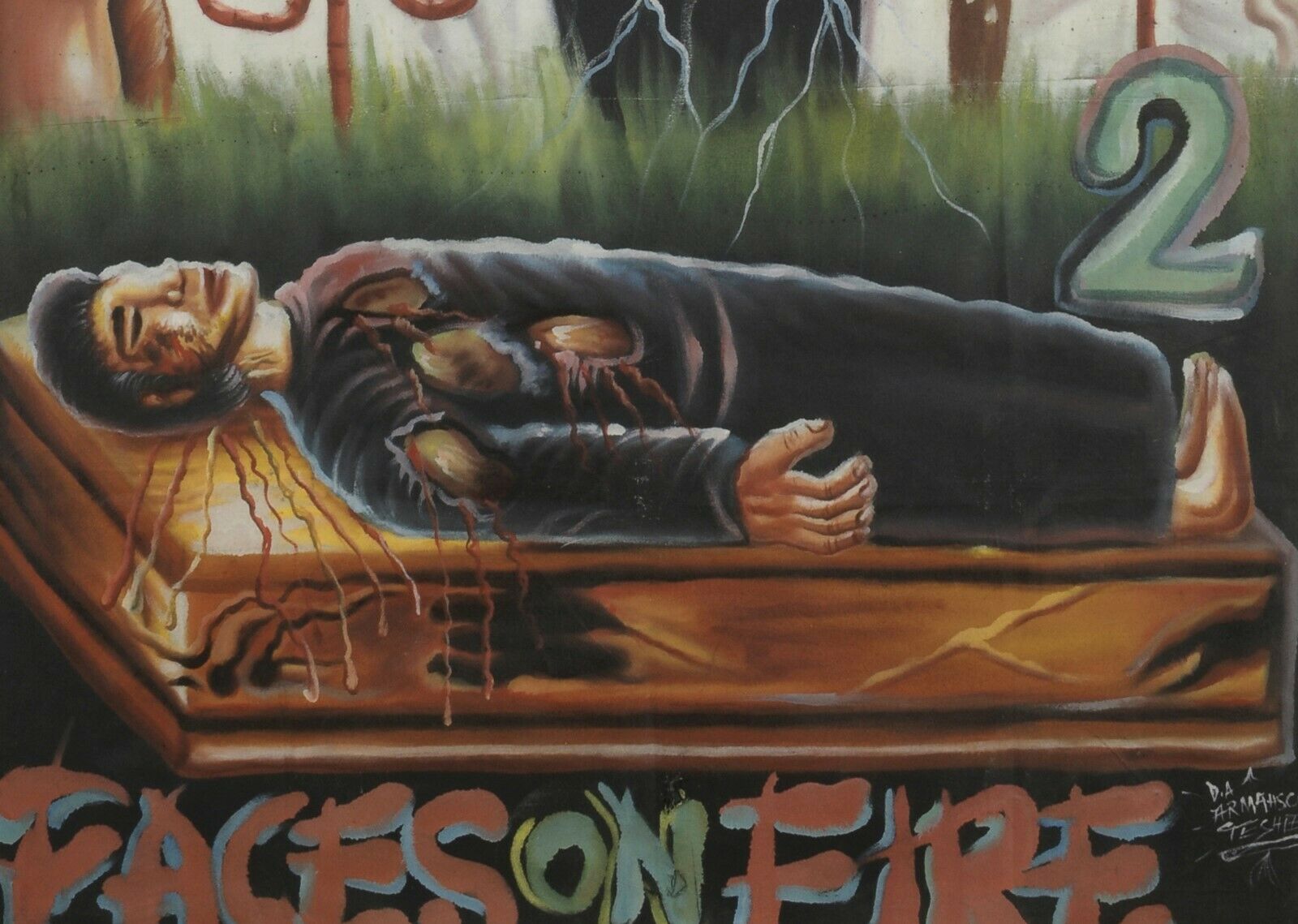 Filmplakat „Faces On Fire 2“ – Authentische ghanaische handgemalte Kunst – Nahaufnahme