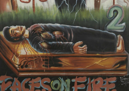 Filmplakat „Faces On Fire 2“ – Authentische ghanaische handgemalte Kunst – Nahaufnahme