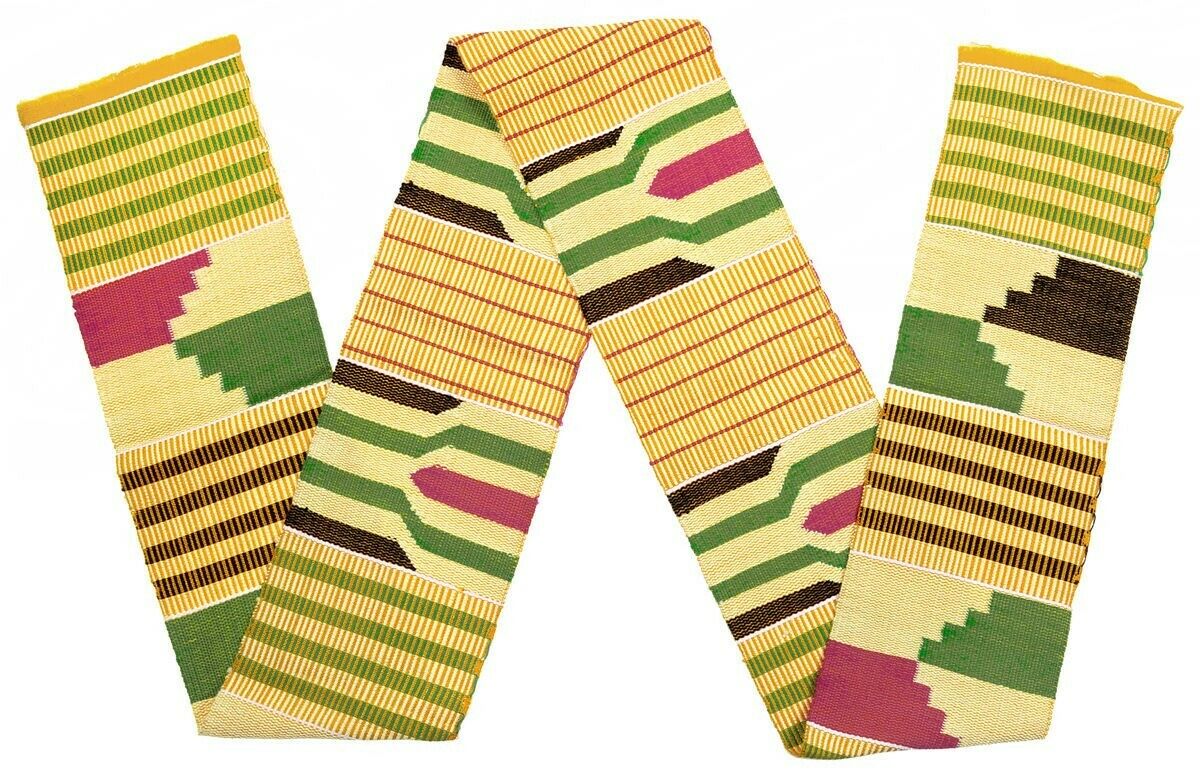 Ghana Kente Cloth scarf African stole handmade handwoven Ashanti fabric sash - Tribalgh