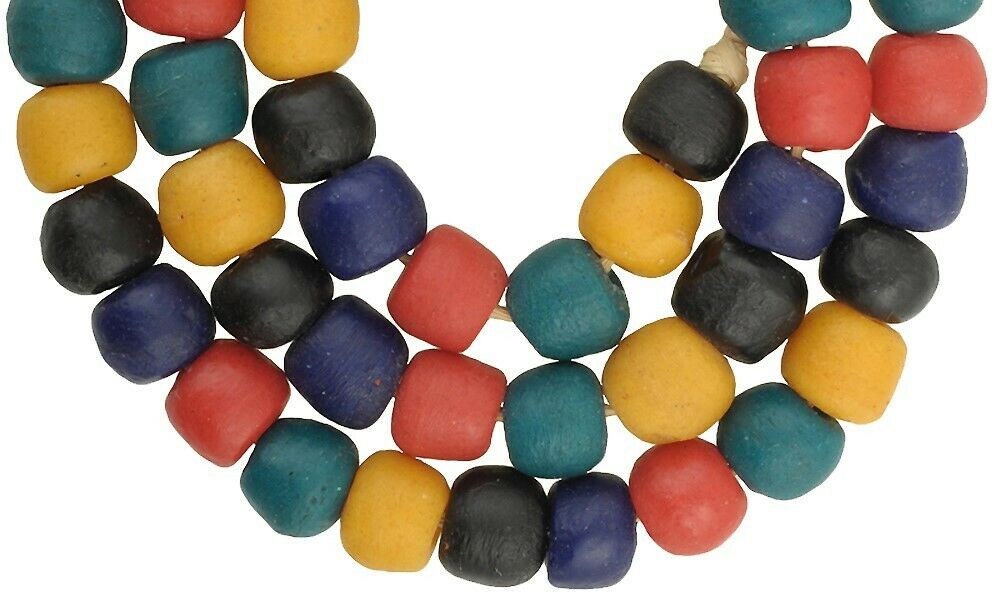 Krobo powder glass recycled beads handmade African trade ethnic jewelry necklace - Tribalgh