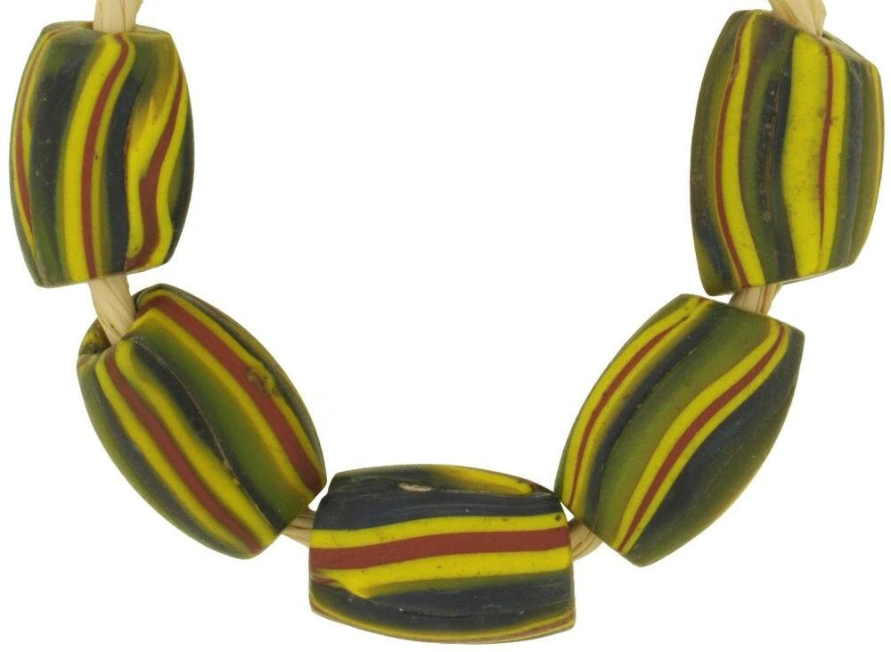 Rare African trade beads old oval Millefiori Venetian mosaic glass beads Ghana - Tribalgh