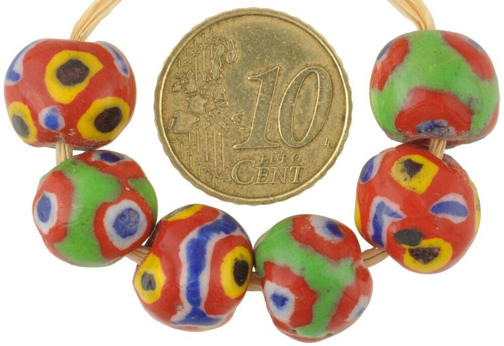 African glass trade beads round polychrome Kiffa beads Mauritania new handmade - Tribalgh
