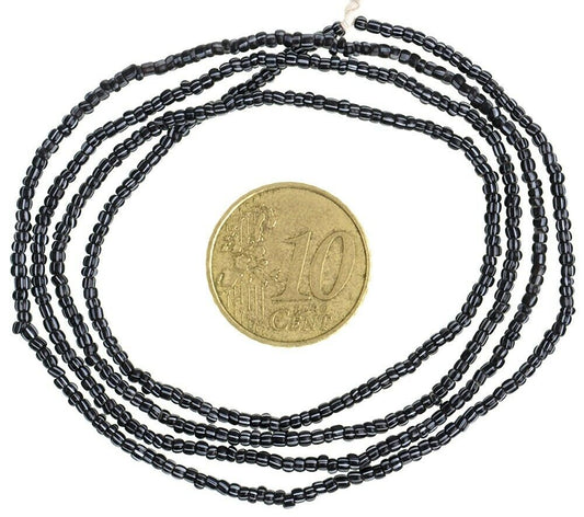 Vintage Old Venetian Drawn Striped Black 1.5–2 mm Seed Trade Beads Strand