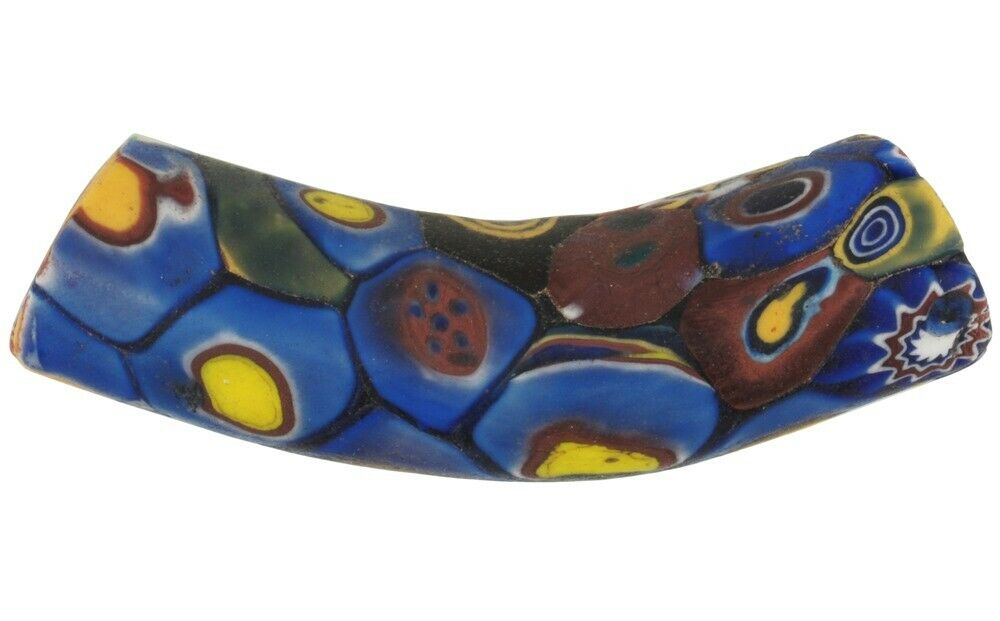Old African trade bead elbow multimurrine Millefiori Venetian mosaic glass bead - Tribalgh