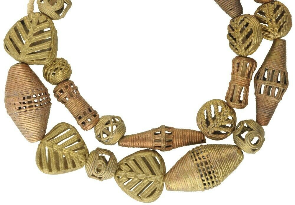 African handmade brass beads Ashanti Akan lost wax bronze casting African trade - Tribalgh