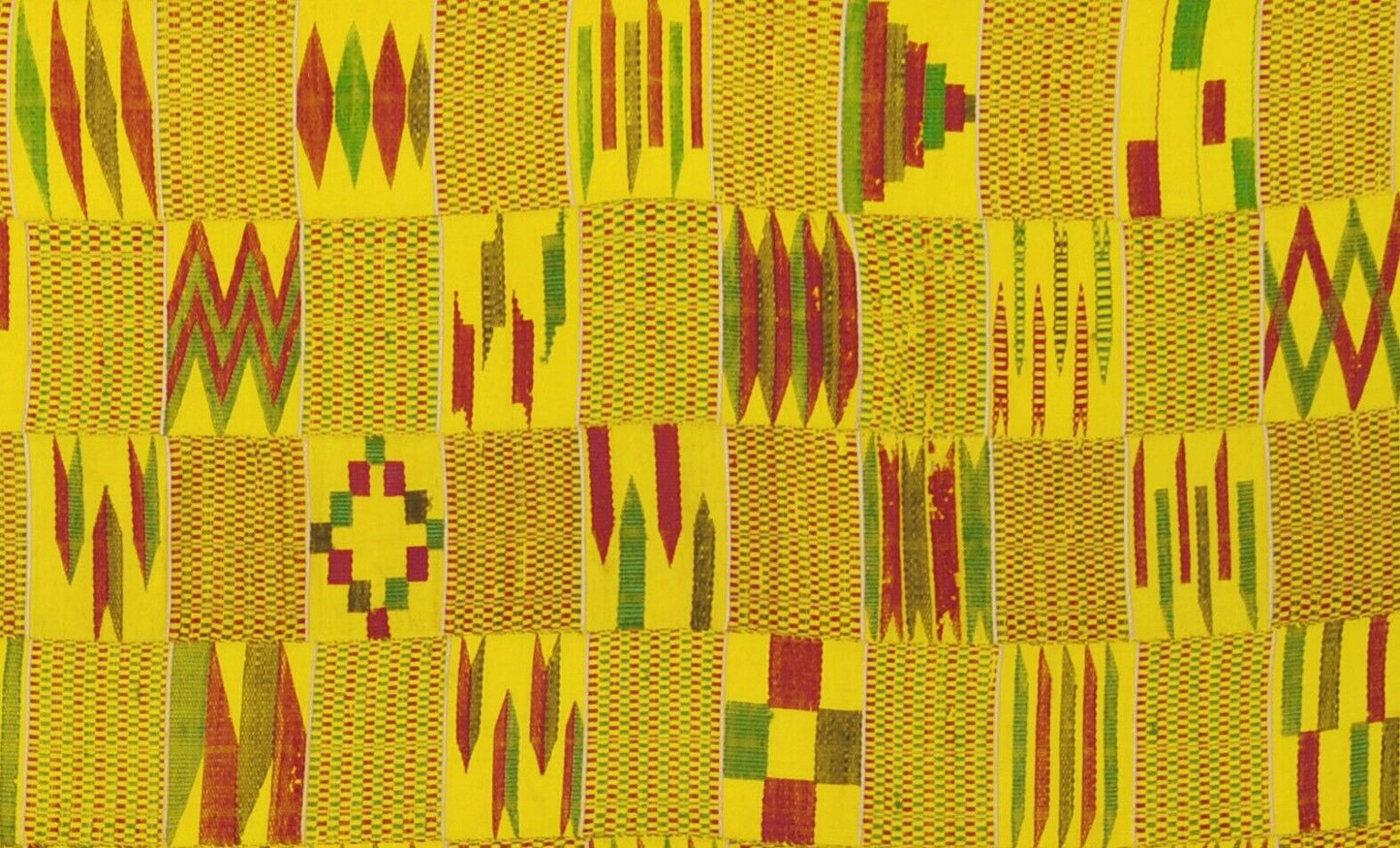 Antique Silk Ashanti Kente Handwoven Cloth Textile Ghana African Rare Gold Dust - angled shot