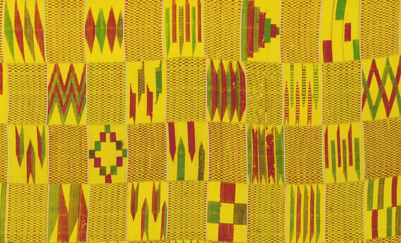 Antique Silk Ashanti Kente Handwoven Cloth Textile Ghana African Rare Gold Dust - angled shot