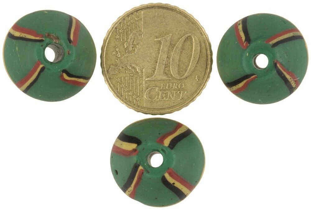 West African trade beads green old King Venetian glass beads bicone Ghana trade - Tribalgh